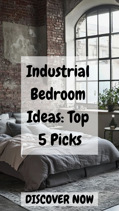 Fascinated by industrial bedroom design? We've curated the top 5 bedroom ideas that celebrate this rugged aesthetic. 🏙️ Click through to see how you can transform your space! Industrial Look Bedroom, Industrial Farmhouse Bedroom Ideas, Industrial Farmhouse Bedroom Decor, Industrial Bedroom Ideas, Boho Industrial Bedroom, Industrial Farmhouse Bedroom, Industrial Bedroom Furniture, Red Brick Wallpaper, Industrial Bedroom Design