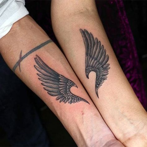 Thistle Rose Tattoo, Wing Tattoo Meaning, Skull Couple Tattoo, Wings Tattoo Meaning, Angel Wing Tattoo, Best Couple Tattoos, Small Couple Tattoos, Cute Couple Tattoos, Couple Tattoos Unique