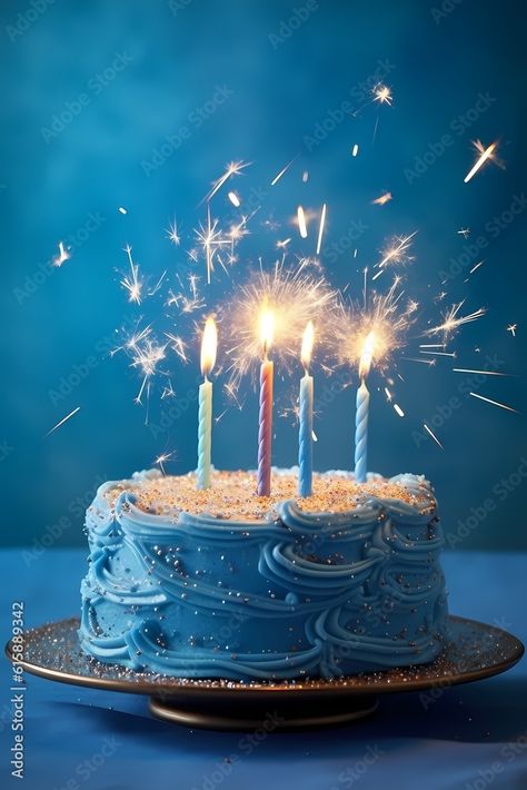 Birthday Sparklers, Cake Sparklers, Blue Birthday Cakes, Blue Birthday, Vector Graphics, Adobe Stock, Stock Illustration, Birthday Cake, Illustrations