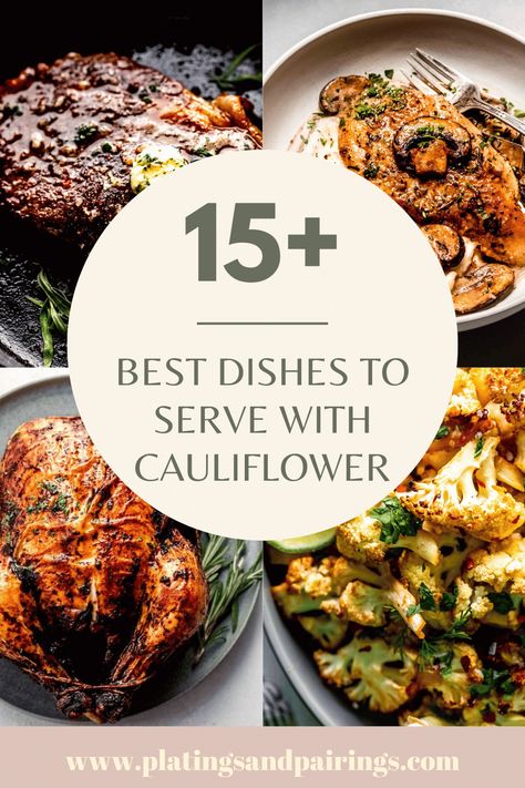 Cauliflower can make a delicious side to any main dish. But what do you serve with it? Here's 15+ dishes to serve with roasted cauliflower! What Goes With Cauliflower, What To Serve With Cauliflower Steaks, What To Eat With Cauliflower, What To Make With Cauliflower, What To Do With Cauliflower, Baked Califlower, Oven Baked Chicken Legs, Cauliflower Steaks Recipes, Cauliflower Side Dish