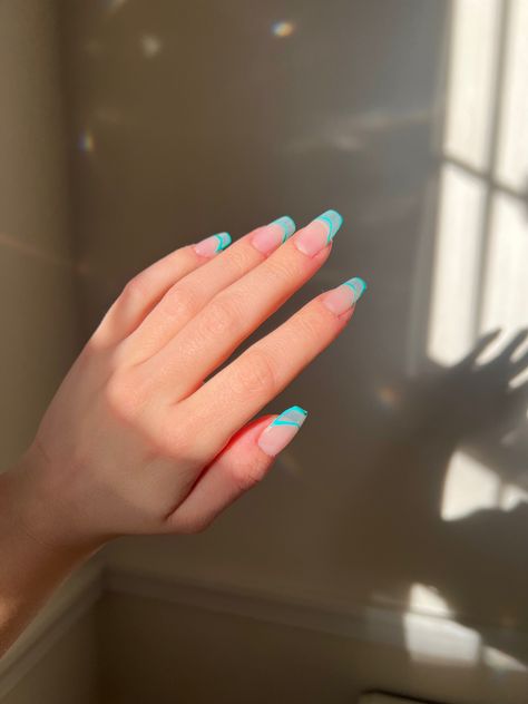 Aqua French Tip Nails, French Top, Tip Nails, Sketches Simple, French Tips, Light Teal, French Tip Nails, Art Drawings Sketches Simple, Spring Nails