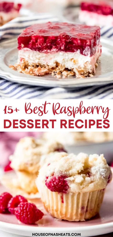 These are some of our favorite raspberry dessert recipes that highlight one of the best fruits of all! There are raspberry cakes and cookies, tarts, pies, macarons, and more! When raspberries are in season, plentiful and sweet, here is some inspiration for a raspberry dessert recipe you are sure to love! | raspberry dessert recipes easy | raspberry dessert ideas | raspberry desserts easy | raspberry desserts aesthetic | homemade raspberry desserts | summer dessert recipes raspberry Easy Raspberry Tart Recipes, Easy Raspberry Sauce, Dessert Recipes Using Fresh Raspberries, Easter Raspberry Dessert, Fresh Raspberry Recipes Gluten Free, Best Raspberry Recipes, Raspberry Marshmallow Dessert, Raspberry Bars With Fresh Raspberries, Raspberry Bread Recipes Easy