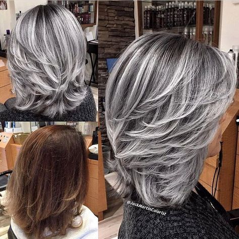 739 Likes, 8 Comments - FRAMAR (@framarint) on Instagram: “Sexy Silver Smoke Transformation @jackmartincolorist” Frosted Hair, Grey Hair Transformation, Gorgeous Gray Hair, Beautiful Gray Hair, Medium Layered, Silver Hair Color, Silver Grey Hair, Blending Gray Hair, Gray Hair Highlights