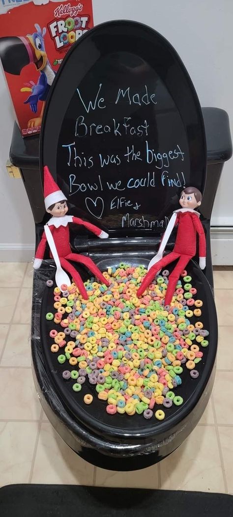 Elf Things, 2023 Board, Elf Ideas Easy, Bowl Of Cereal, Fruit Loops, Elf Ideas, Big Bowl, Shelf Ideas, Marker Art