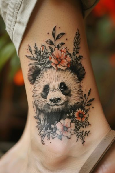 Panda Tattoos For Women, Panda Tattoo Ideas, Panda Tattoo, Flower Tattoos, I Tattoo, Sleeve Tattoos, Tattoos For Women, Tattoo Ideas, Sense