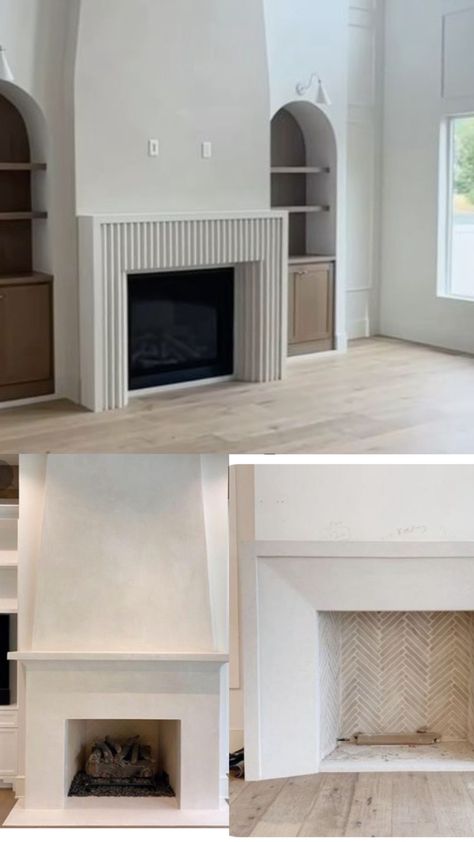 Diy Fluted Fireplace Surround, White Concrete Fireplace, Simple Fireplace Ideas, Fluted Fireplace, Simple Fireplace, Concrete Fireplace, Fireplace Insert, Building House, Bedroom Fireplace