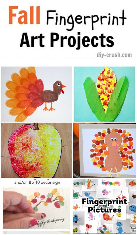 Fingerprinting is a great activity for very young children up to adults even! Here are some easy to do fall fingerprint art projects for kids. Diy Thanksgiving Crafts, Thumbprint Art, Fingerprint Crafts, Thanksgiving Crafts Preschool, Easy Toddler Crafts, Fingerprint Art, Fall Art Projects, Thanksgiving Preschool, Halloween Arts And Crafts