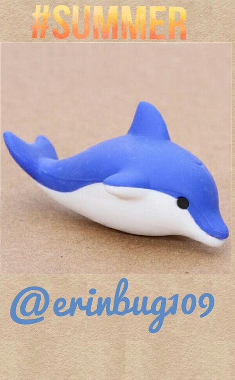 Dolphin clay charm Polymer Clay Dolphin, Clay Dolphin, Lillie Grace, Cool Erasers, Animal Erasers, Green Dolphin, Blue Dolphin, ดินปั้น Polymer Clay, School Kindergarten