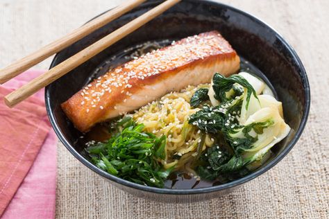 Salmon Ramen, Seafood Soups, Miso Broth, Salmon Seasoning, Seafood Soup, Blue Apron, Dinner Plan, Roasted Salmon, Salmon Fillets