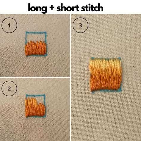 Quick and Easy Long and Short Stitch Tutorial - Crewel Ghoul Long Short Stitch, Satin Stitch Embroidery, Fall Embroidery Designs, French Knot Stitch, Long And Short Stitch, French Knot Embroidery, Short Satin, Lazy Daisy Stitch, Abstract Embroidery