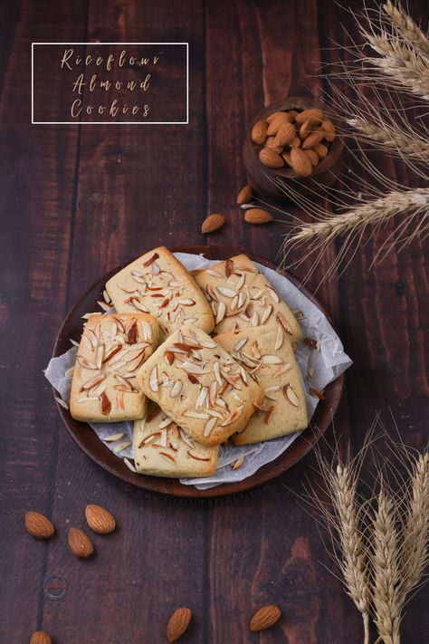 Rice Flour Almond Cookies (gluten-free, egg-free) - First Timer Cook Rice Flour Cookies Recipes, Rice Flour Cookies, Gluten Free Almond Cookies, Rice Flour Recipes, Farm Recipes, Gf Cookies, Recipe Notebook, Grain Mill, Almond Biscotti