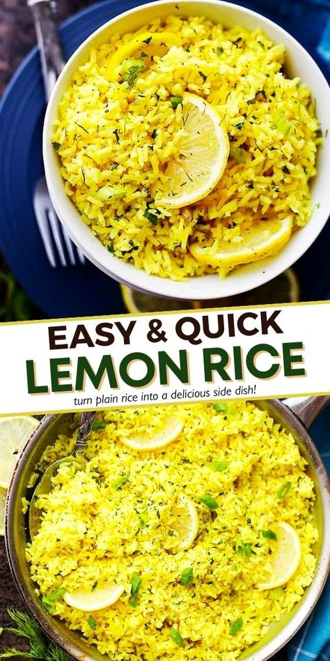 Easy Lemon Rice, Chickpea And Rice, Lemon Rice Recipe, Leftover Rice Recipes, Jasmine Rice Recipes, Greek Lemon Rice, Basmati Rice Recipes, Rice Diet, Rice Side Dish Recipes