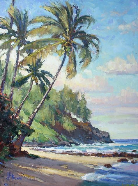 Jenifer Prince, Tropical Painting, Hawaii Art, Palm Trees Painting, Canvas For Beginners, Hawaiian Art, Canvas Painting Ideas, Watercolor Landscape Paintings, Tropical Art