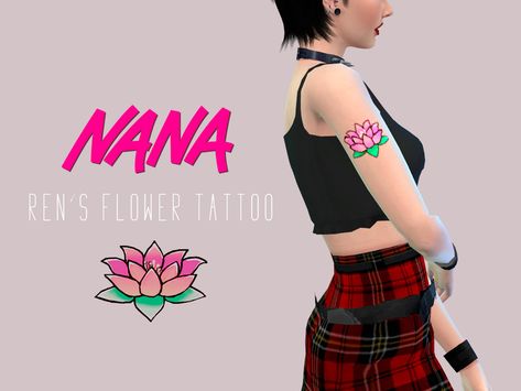 Sarapple's Ren's Flower Tattoo NANA Sims 4 Cc Creators, Nana Ren, Sims Tattoo, Attractive Tattoos, Nana Clothes, Nana Tattoo, Shin Nana, Sims 4 Maxis Match, Sims 4 Tattoos