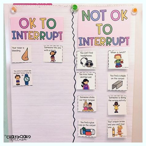 My kids come back to school tomorrow. We are going to be doing New Years activities and also reviewing our classroom expectations. • This okay/not okay to interrupt anchor chart from @justaprimarygirl is the perfect reminder! When Is It Ok To Interrupt The Teacher, When Is It Ok To Interrupt Anchor Chart, When Is It Okay To Interrupt My Teaching, Come Back To School, Classroom Management Ideas, Classroom Management Elementary, Teaching Classroom Management, Dream Classroom, Speech Pathologist