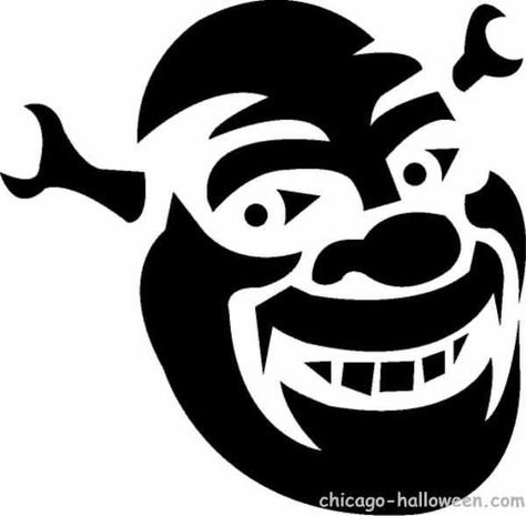 SHREK pumpkin carving printable stencil Shrek Pumpkin Carving, Shrek Pumpkin, Pumpkin Carving Stencils Templates, Labu Halloween, Funny Pumpkin Carvings, Cat Pumpkin Carving, Pumpkin Stencils Free, Halloween Pumpkin Stencils, Pumpkin Stencils