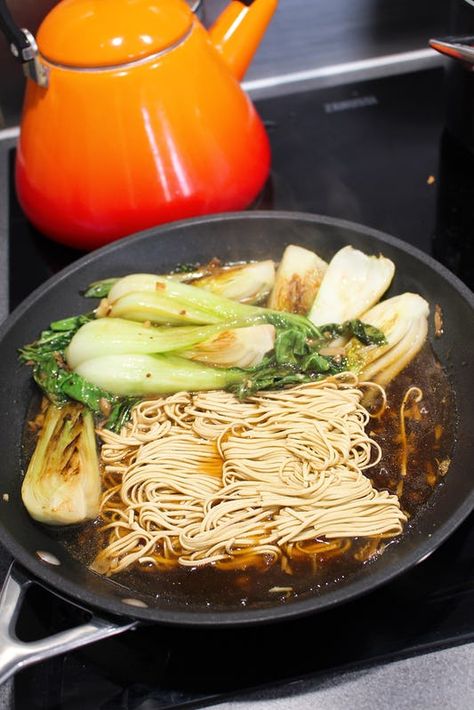 Pak Choi Noodles | Oddbox Pak Choi Recipe, Pak Choy, Garlic And Ginger, Chicken Noodles, Pak Choi, Vegetarian Cabbage, Chinese Cabbage, Chilli Flakes, Chicken Noodle