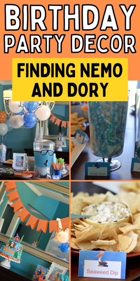 Nemo Birthday Party Decorations Diy, Finding Nemo Party Food, Finding Nemo Birthday Party Ideas Food, Nemo Party Food, Finding Dory Party Ideas, Nemo Birthday Party Ideas, Finding Nemo Birthday Party Ideas, Finding Nemo Party Decorations, Nemo Party Decorations