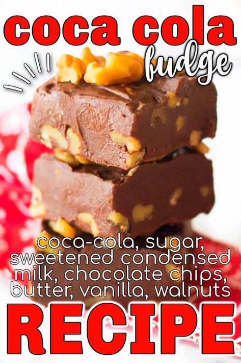 COCA COLA FUDGE Coca Cola Fudge, Coca Cola Recipes, Pumpkin Trifle, Cola Recipe, Best Fudge Recipe, Love Bakes Good Cakes, Walnut Fudge, Good Cakes, Fudge Ingredients