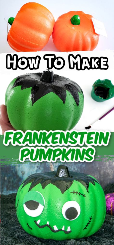 Frankenstein Pumpkin Painting, Pumpkin Painting Idea, Frankenstein Pumpkin, Halloween Makeup For Kids, No Carve Pumpkin, Halloween Pumpkin Crafts, Carve Pumpkins, Pumpkin Decorating Contest, Pumpkin Craft