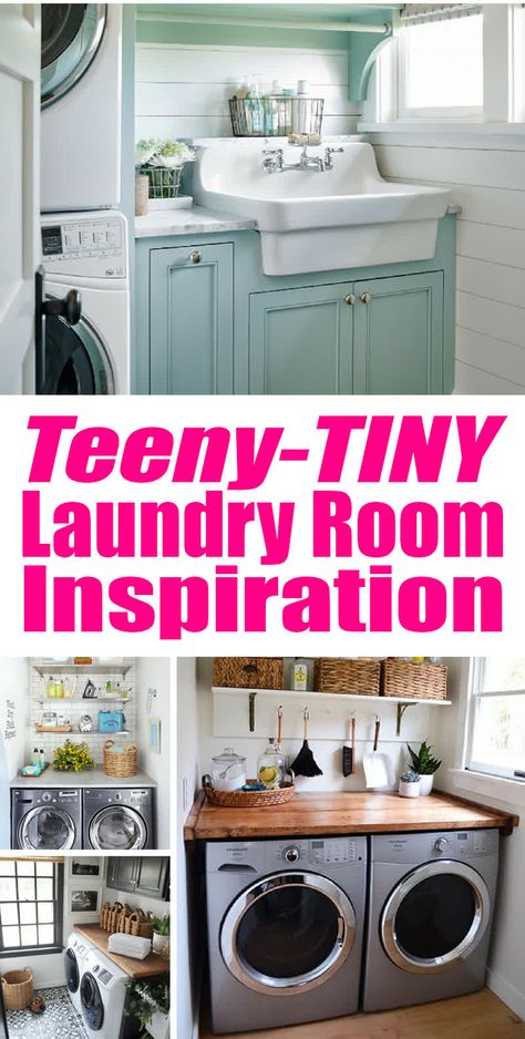 Teeny Tiny Laundry Room Inspiration for the teeny tiny laundry room owner. Just because it's a closet, doesn't mean it can't be both functional and pretty! Tiny Laundry Room, Tiny Laundry, Laundry Room Storage Shelves, Diy Home Decor For Apartments, Small Laundry Room Organization, Tiny Laundry Rooms, Room Storage Diy, Budget Decorating, Laundry Room Inspiration