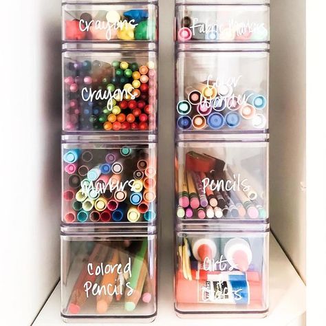 Stationary Organisation, Closet Boxes, Kids Craft Storage, Desk Arrangement, Craft Closet Organization, Teaching Board, Daycare Organization, Homework Room, Craft Storage Solutions