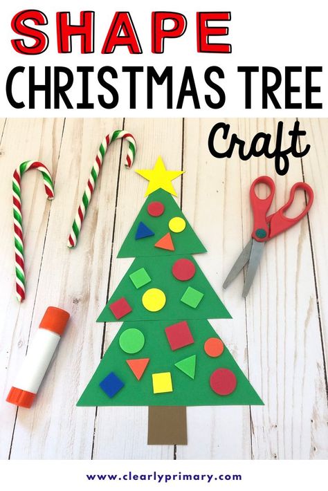 Combine math and Christmas crafts with this easy activity. This simple cut and paste Christmas Tree craft is perfect for Preschool, Kindergarten or even First Grade. Review basic shapes and counting while making a fun christmas craft. #christmascraft #christmasmath Kindergarten Christmas Activities, Christmas Tree Craft, Christmas Art Projects, Math Crafts, Christmas Kindergarten, Christmas Tree Art, Christmas Math, Tree Craft, Fun Christmas Crafts