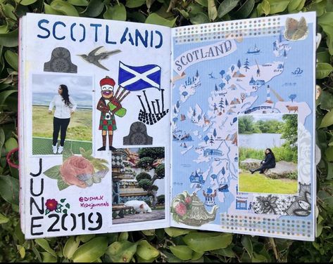 Scotland Travel Journal, Scotland Scrapbook, Italy Journal, Travel Journal Prompts, Road Trip Journal, Scrapbook Making, Scrapbook Recipe Book, Holiday Homework, Travel Journal Pages