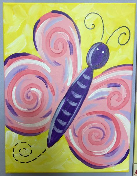 Easy Butterfly Painting On Canvas, Easy Butterfly Painting, Butterfly Painting On Canvas, Canvas Paint Party, Birthday Paint Party, Easy Butterfly, Painting Birthday Party, Painting Birthday, Paint Parties