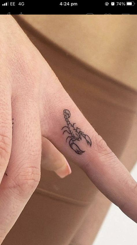 Scorpion Tattoos, Tiny Finger Tattoos, Small Finger Tattoos, Finger Tattoo Designs, Scorpion Tattoo, Symbol Tattoos, Classy Tattoos, Discreet Tattoos, Dainty Tattoos