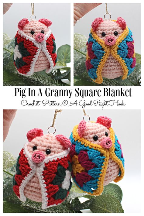 Crochet Blanket Funky, Pig In A Granny Square Blanket, Pigs In Blanket Crochet Pattern, Pig In Blanket Crochet, Crochet Pig Blanket Pattern Free, Crochet Pig In A Blanket, Crochet Pig In Blanket Pattern Free, Crochet Fun Granny Square, Crochet Pigs In Blankets Free Pattern