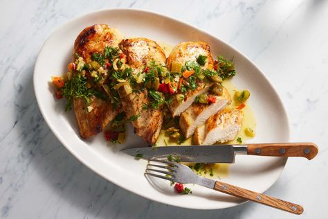 Garlic Chicken With Giardiniera Sauce Giardiniera Recipe Dishes, Giardiniera Chicken, Chicken Giardiniera, Green Sauces, Giardiniera Recipe, Banana Pecan Bread, Mediterranean Life, Green Herbs, Health Guru