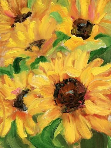 size: 12x9in Art Print: Along the Trail II by Sandra Iafrate : Thick Paint Flowers, Sunflower Oil Pastel, Sunflower Prints, Sunflower Paintings, Painting Sunflowers, Fall Paintings, Ipad Homescreen, Reference Photos For Artists, Sun Painting