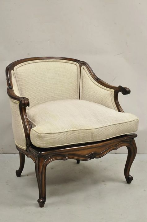 Vintage French Country Louis XV Style Carved Walnut Low Bergere Lounge Chair | eBay Vintage French Country, French Cottage, Armchair Vintage, Italian Furniture, Classic Furniture, Vintage Italian, Vintage French, Seat Cushion, Rocking Chair