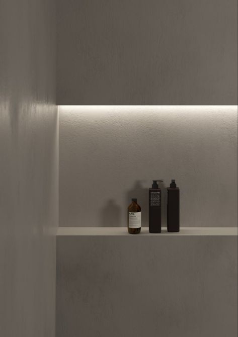 Bathroom Indirect Lighting, Led Shower Niche, Bathroom Niche Lighting, Shower Niche Lighting, Nib Wall Bathroom, Niche Lighting Ideas, Modern Shower Niche, Niche Ideas Living Room, Bathroom Niche Design