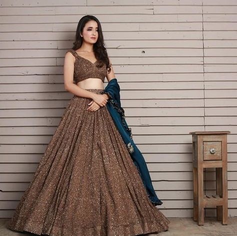 Shipping Worldwide. Fabric - Georgette and Satin. Work - Sequence. Dupatta - Georgette With Embroidered Butties and lace. *Custom made outfit, can be made in any color of your choice. For price, orders & other information DM or What's App on +91 9930089059 Happy Shopping☺️. Rose Gold Lehenga, Plus Size Wedding Dresses Lace, Wedding Dresses Lace Vintage, Bollywood Anarkali, Gold Lehenga, Style Kurti, Indian Outfits Lehenga, Wedding Lehenga Designs, Plus Size Wedding Dresses