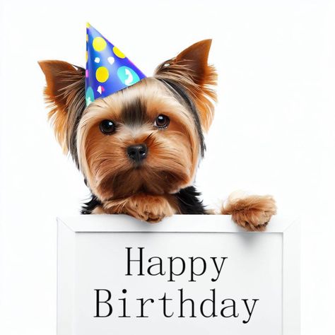 Yorkshire Terrier with birthday hat on, holding a sign saying"Happy Birthday" #funny #fun #birthday #dog #Yorkshire Terrier #greetings #card #digital #art #hat #cute #sweet Happy Birthday Yorkie Pics, Yorkie Birthday Wishes, Happy Birthday For Dogs, Happy Birthday Yorkie, Happy Birthday Dogs, Yorkie Birthday, Toy Yorkie, Yorkshire Terrier Funny