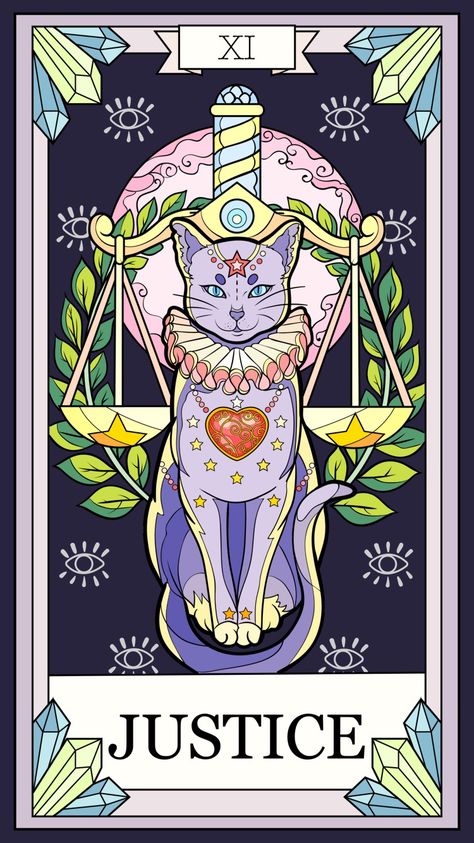 Justice Tarot, Cosmic Universe, Consciousness Art, Oracle Tarot, Tarot Cards Art, Tarot Art, Cat Cards, Tarot Readers, Tarot Card