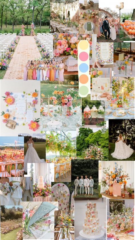 Wedding Venues Pastel, Gold And Pastel Wedding, Boho Pastel Wedding, Summer Wedding Bright Colors, Floral Garden Wedding Theme, Pastel Wildflower Wedding Bouquet, Spring Whimsical Wedding, Spring Wedding Colors Pastel, May Wedding Themes