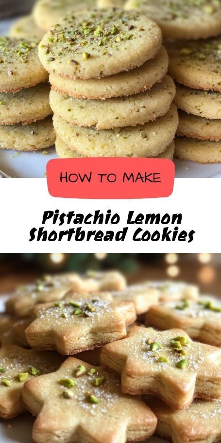 Bake these melt-in-your-mouth pistachio lemon shortbread cookies that combine a refreshing lemony aroma with a delightful crunch. Perfect for any occasion, these cookies are great with tea or as a sweet treat to share with friends and family! Enjoy the perfect fusion of flavors in every bite! Lemon Pistachio Shortbread Cookies, Lemon Thyme Cookies, Lemon Pistachio Cookies, Lemon Christmas Cookies, Pistachio Shortbread Cookies, Pistachio Shortbread, Shortbread Cookies Recipe, Lemon Shortbread, Lemon Shortbread Cookies