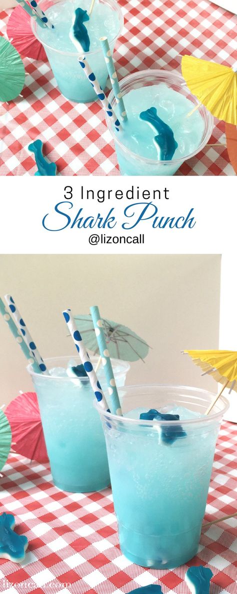 Shark Party Snacks, Shark Party Foods, Shark Week Recipes, Joey Birthday, Jaws Party, Party Punch Recipe, Easy Party Punch, Shark Baby Shower, Shark Week Party