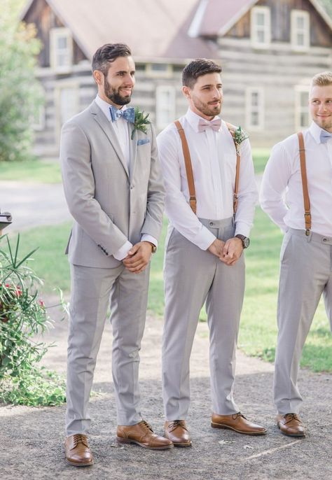 Men’s Tux For Wedding, Groom Attire Outdoor Wedding Casual, Outdoor Summer Wedding Groomsmen Attire, Gray Groom And Groomsmen Attire, Light Grey Wedding Suits For Men, September Groom Attire, Groom Attire Outdoor Wedding, Gray Mens Wedding Attire, Outdoor Groom Attire