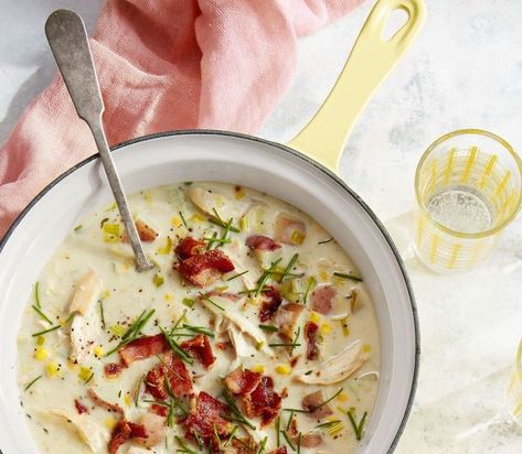 This ain't your grandmother's recipe—bacon and rotisserie chicken up the ante on this potato chowder meal, making it worthy of weeknight family dinner repeats. Creamy Chicken Chowder, Reuben Soup, Potato Chowder Recipes, Chicken Potato Soup, Chicken Chowder, Chicken And Potato, Potato Chowder, Chicken Potato, Creamy Chicken Soup