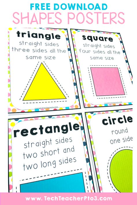 Teaching attributes can be deceptively easy at first glance, but there are some tricks to making sure you get the most out of your attributes lesson. Here are my teacher tips for teaching this maths concept and you can also download a free set of shape posters too! #techteacherpto3 Shape Attributes Anchor Chart, Shapes Posters For Classroom Free, Shape Posters Preschool Free Printable, Shape Anchor Chart, Shape Attributes, Elementary Geometry, Primary Shapes, Visual Prompts, First Grade Freebies