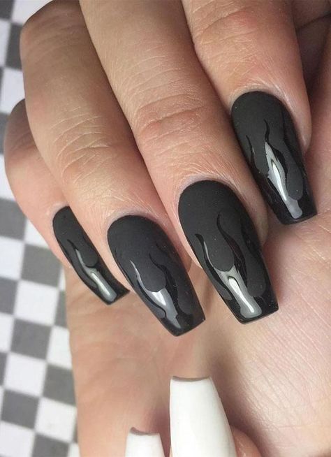 Ongles Goth, Flame Nails, Black Coffin Nails, Today's Society, Black Acrylic Nails, Gothic Nails, Black Nail Art, Edgy Nails, Goth Nails