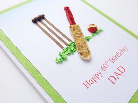 Cool quilling design Men's Birthday, Cricket Crafts, Quilled Cards, Mens Cards, Quilling Ideas, Paper Quilling Designs, Sports Themed Party, Quilling Cards, Embossed Cards