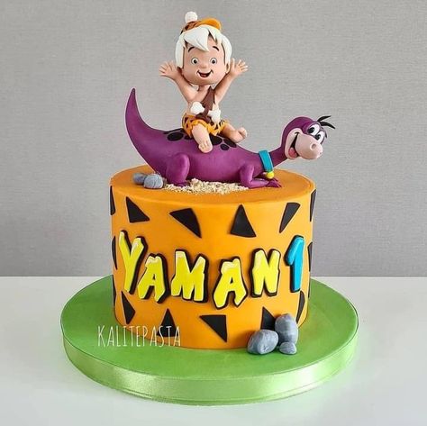 Dino First Birthday Cake, Happy Birthday Animals Funny, Dino First Birthday, Bamm Bamm Rubble, Second Birthday Boys, 3d Birthday Cake, Happy Birthday Animals, Second Birthday Cakes, Baby Birthday Party Theme