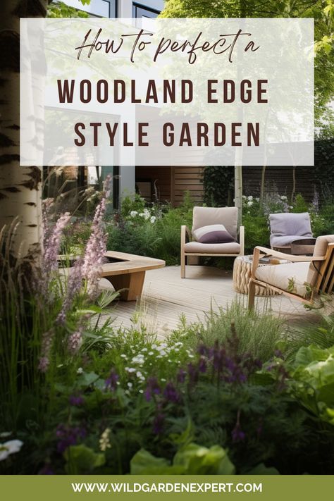 This type of garden is designed to mimic the natural transition between a forest and an open meadow or field, creating a habitat for a variety of wildlife and providing an organic, peaceful feel to your outdoor space. Whether you’re a seasoned gardener or a beginner, designing a woodland edge garden can be a rewarding experience. In this post, we’ll cover some tips and ideas for planning and creating a woodland edge style garden that you can enjoy for years to come. Modern Woodland Garden, Woodland Landscaping Ideas Backyards, Cabin Garden Ideas Landscaping, Natural Woodland Garden, Woodland Gardens Backyard, Landscaping In Wooded Area, Woodland Garden Design Layout, Meadow Garden Landscaping, Woodland Edge Garden