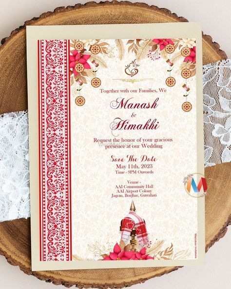 Photo From Assamese theme Invitation - By Mazic Door Invitations Assamese Wedding, Marriage Invitation Card, Cocktail Wedding Reception, Marriage Invitations, Wedding Hashtag, Wedding Invitation Card Design, Indian Wedding Invitations, Wedding Register, Wedding Entertainment