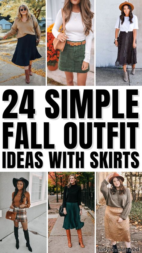 24 Simple Fall Outfit Ideas with Skirts Women’s Fall Skirt Outfits, Skirt Fall 2023, Shoes With Skirts Fall, Fall Ladies Outfits, Shoes To Wear With Skirts Fall, How To Style Skirts For Fall, Women’s Skirt Outfits, Fall Dresses And Skirts, Fall Skirts With Boots